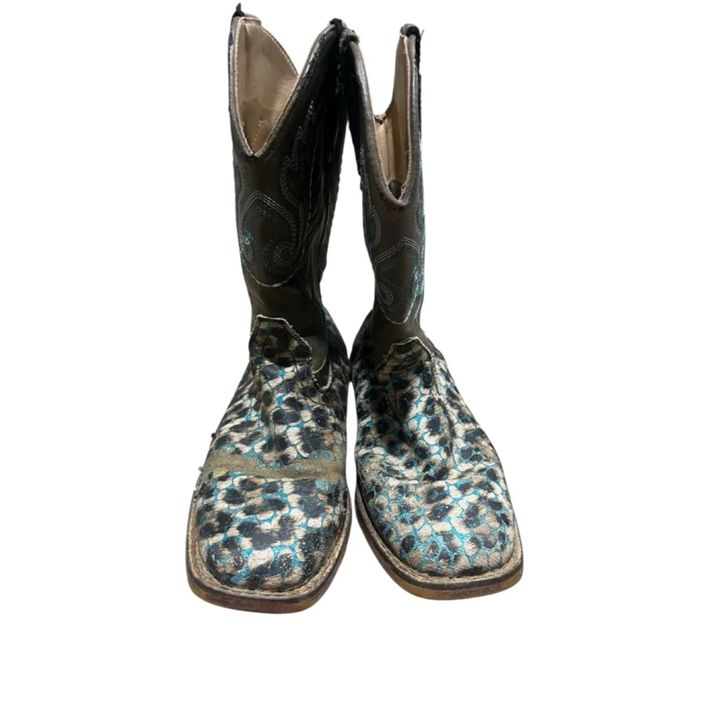 Roper Girls Size 13 Glitter Leopard Western Cowboy Boots Pull On Embroidery